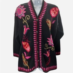 Vintage Storybook Knits Embellished Embroidered Florals Sweater Cardigan